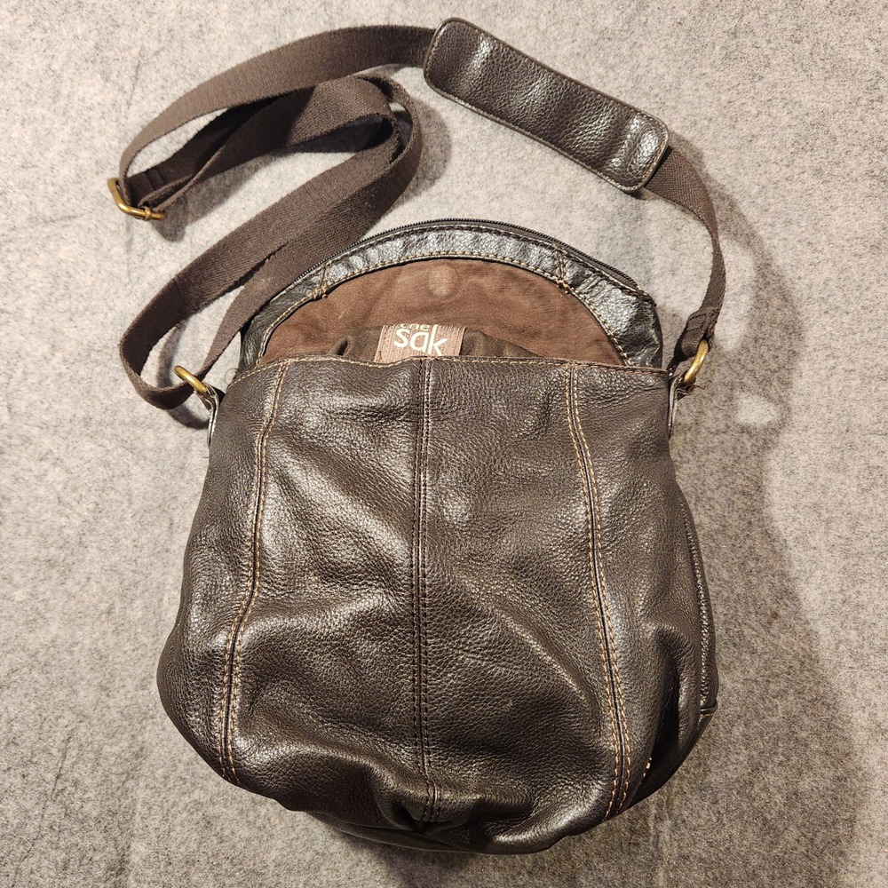 The Sak Dark Brown Leather Crossbody Bag‎ Adjustable Strap Textured Leather